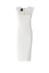 Pinko Fitted White Midi Dress With Square Neckline And Cap Sleeves In White