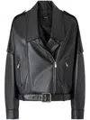 Pinko Cropped Leather Jacket With Asymmetrical Zip In 黑色