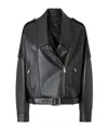 Pinko Cropped Leather Jacket With Asymmetrical Zip In Black