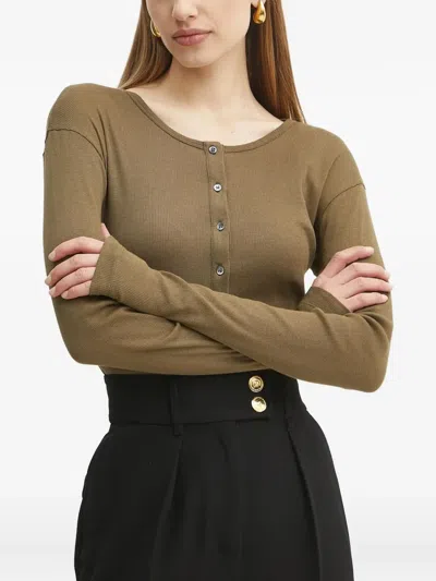 Pinko Drop-shoulder Ribbed T-shirt In Green