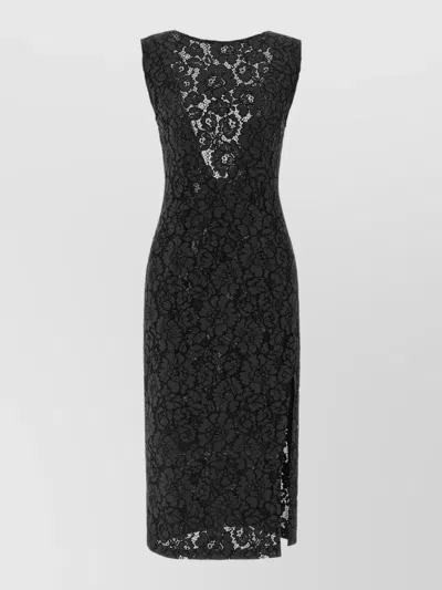 Pinko Drupa Dress Floral Lace Midi Slit Sleeveless In Multi