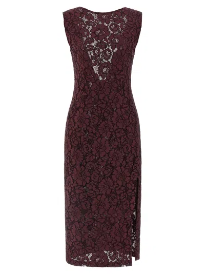 Pinko Maroon Lace Slit Midi Dress In Burgundy