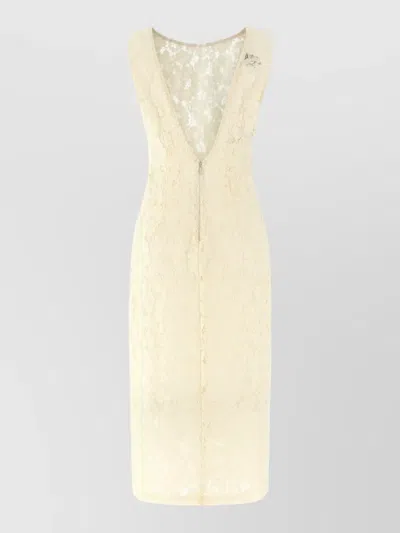 Pinko Drupa Lace Midi Sleeveless V Neck Dress In Neutral