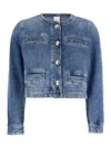 Pinko Blue Cropped Jacket With Patch Pockets On The Front In Blu