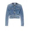 Pinko Blue Cropped Jacket With Patch Pockets On The Front In Lavaggio Medio