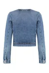 Pinko Blue Cropped Jacket With Patch Pockets On The Front In Navy