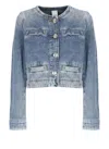 Pinko Blue Cropped Jacket With Patch Pockets On The Front In Navy