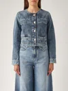 Pinko Blue Cropped Jacket With Patch Pockets On The Front In Denim Medio