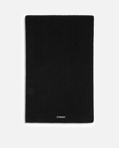 Pinko Ribbed Wool-blend Scarf In Black