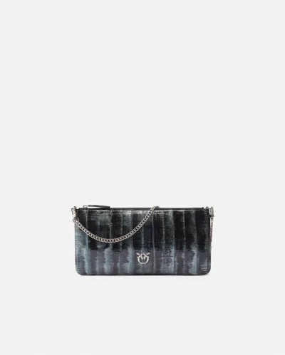 Pinko Eel Leather Crossbody Clutch  Galleria. In Argento/nero-old Silver