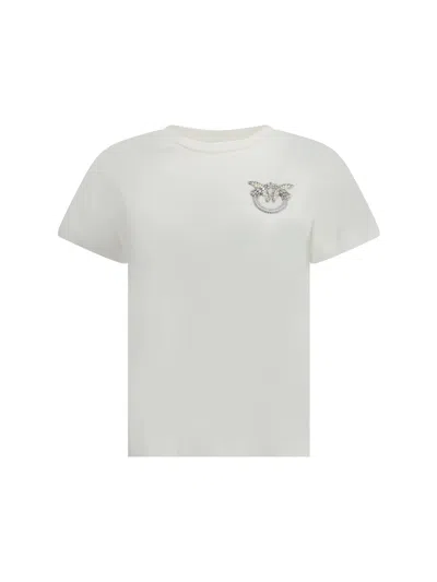Pinko T-shirt With Crystal-embroidered Love Birds Logo In White