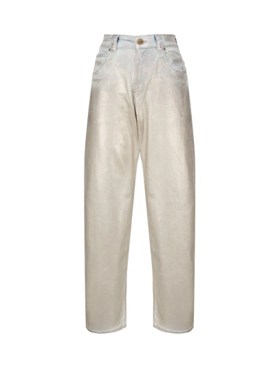 Pinko Egg Fit Shining Denim Jeans In Gold