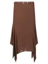 Pinko Asymmetrical Midi Skirt In Chestnut In Brown