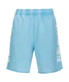 Pinko Light Blue Shorts With Elastic Waist And Logo Print On The Legs In Cotton Woman In Blue