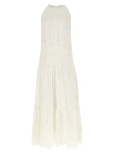Pinko Layered Halter Dress Lace Accents In White