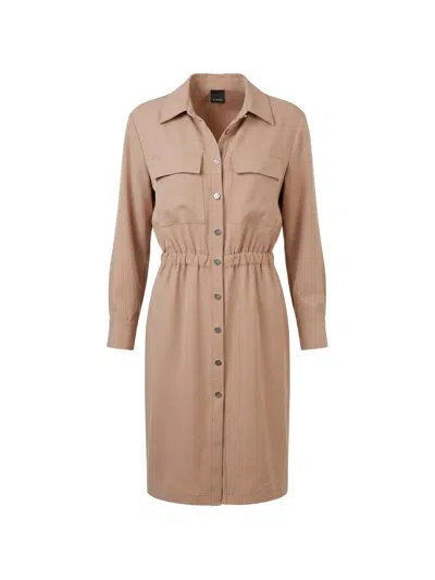 Pinko Elasticated-waist Midi Shirt Dress In Brown