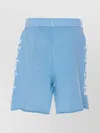 Pinko Light Blue Shorts With Elastic Waist And Logo Print On The Legs In Cotton Woman