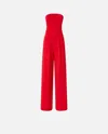 Pinko Strapless Jumpsuit With Boned Bodice And Pleat Detailing In Rouge Vif