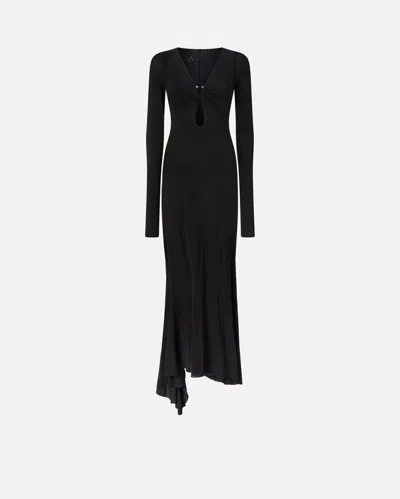 Pinko Elegant Dress With Semi-transparent Skirt And Train In Limo Black