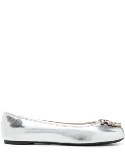 Pinko Elegant Leather Flat Shoes In Gray