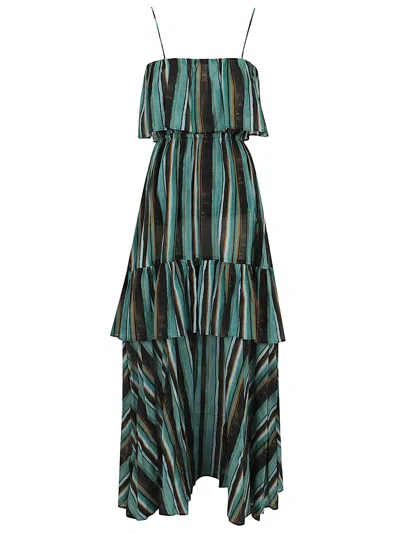 Pinko Elegant Long Muslin Dress With Bardot Neckline In Green