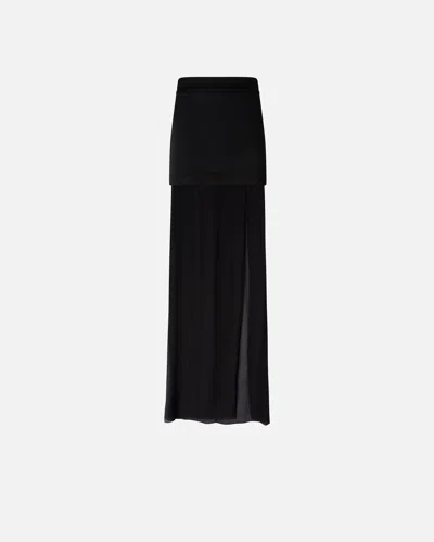 Pinko Elegant Long Skirt In Sheer Georgette And Satin In Black