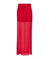 Pinko Elegant Long Skirt In Sheer Georgette And Satin In Red