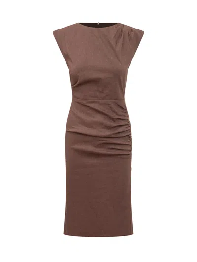 Pinko Elegant Midi Suit With Draped Detail In Marrone Terra