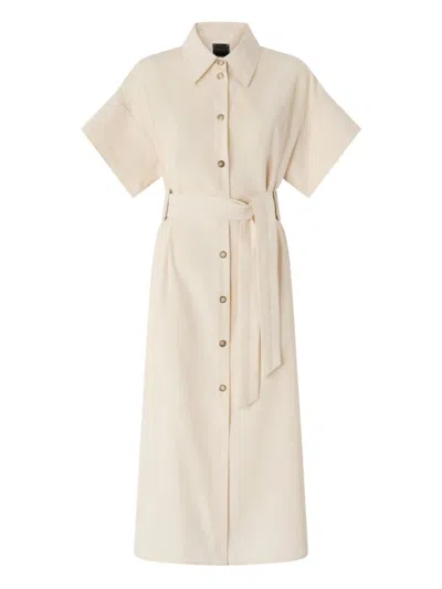 Pinko Button Belted Midi Shirt Dress In Neutral