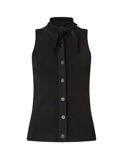 Pinko Bow-tie Button-down Knitted Blouse In Black