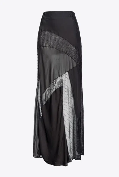 Pinko Panelled Semi-sheer Maxi Skirt In Limo Black