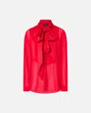 Pinko Elegant Sheer Shirt With Satin Insert In Rosso Vivo