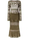 Pinko Long Open-work Crochet Dress With Diamond And Floral Patterns