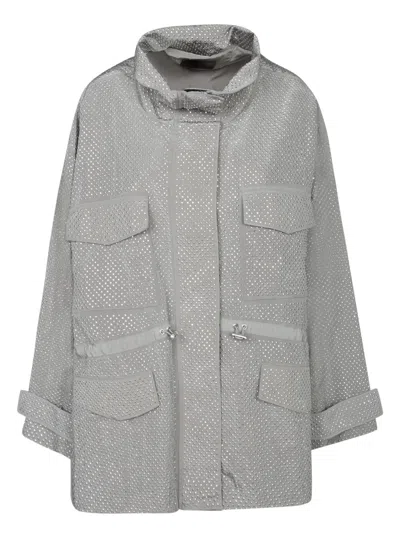 Pinko Elegant Water-resistant Polka Dot Jacket For Women In Gray