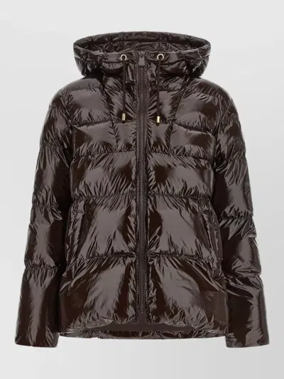 Pinko Eleodoro Hooded Quilted Down Coat Lightweight In Black