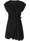 Pinko Cotton Dress With Pleated Skirt And Buttoned Shoulders In Black