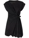 Pinko Cotton Dress With Pleated Skirt And Buttoned Shoulders In Black