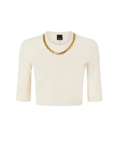 Pinko Embellished Chain-detail Knit Top In Neutral