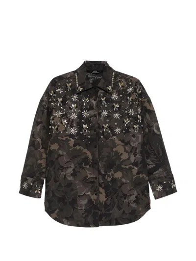 Pinko Embellished Coat In Brown