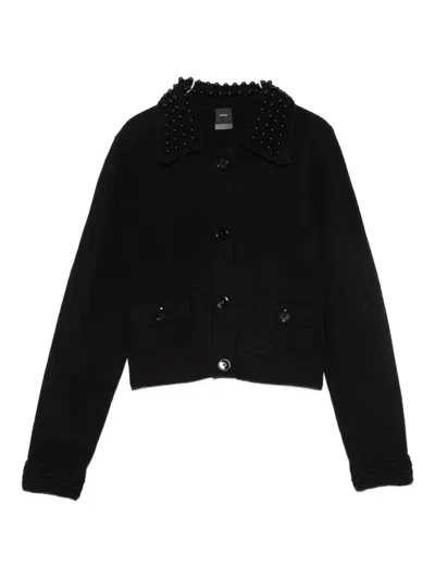 Pinko Embellished-collar Cardigan In Black