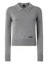 Pinko Sweater With Collar And Rhinestones In Gray
