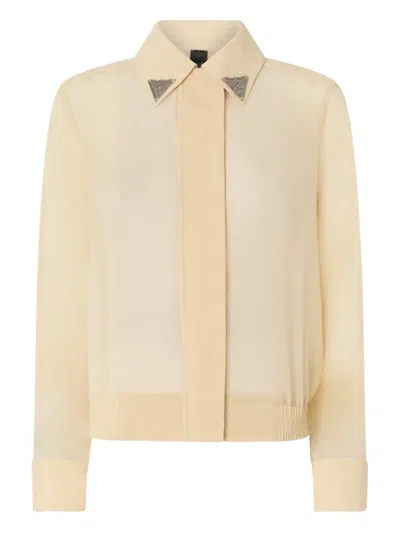 Pinko Embellished-collar Long-sleeve Shirt In Neutral