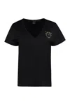 Pinko Turbato T-shirt With Jewel Embroidery In Cotton In Black