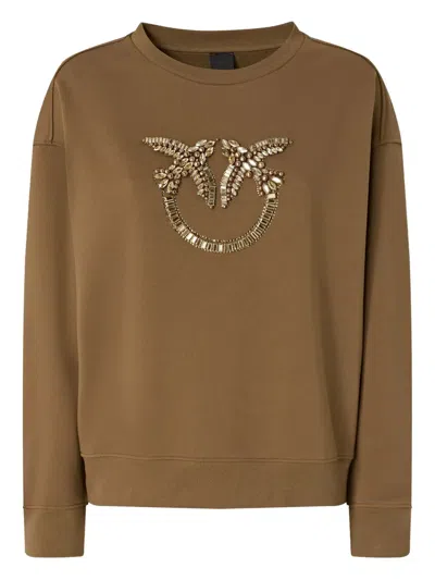 Pinko Embellished Crew-neck Sweatshirt In Brown