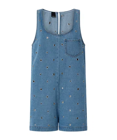 Pinko Embellished Denim Jumpsuit In Blue