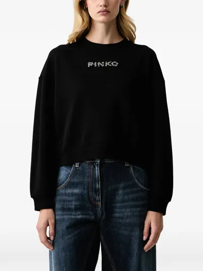 Pinko Embellished Logo-patch Sweater In Black
