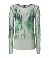 Pinko Sheer Sweater With Sequins And Feathers In Gray