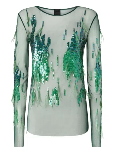 Pinko Embellished Long-sleeve T-shirt In Green