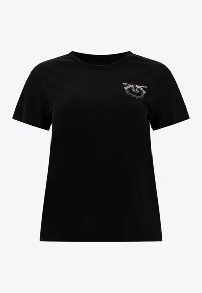 Pinko Embellished Love Birds T-shirt In Black