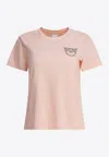 Pinko Nambrone Pink Crewneck T-shirt With Love Birds Diamond Cut Logo On The Chest In Cotton Woman In Pink